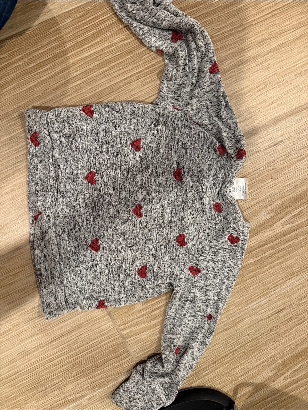 GAP Heather Gray Crewneck Sweater with Red Heart Motif